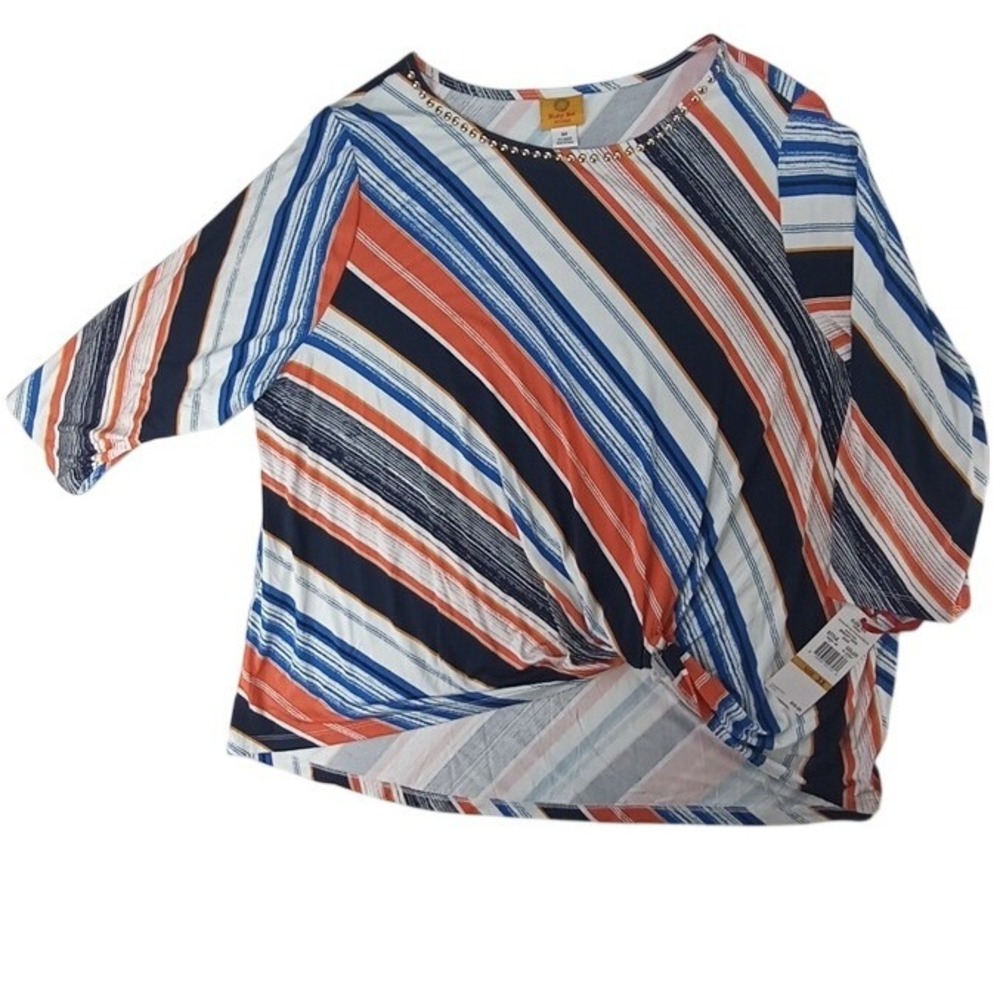 NWT Ruby Rd Woman Bright Idea Striped Twisted‎ Front Top 3X